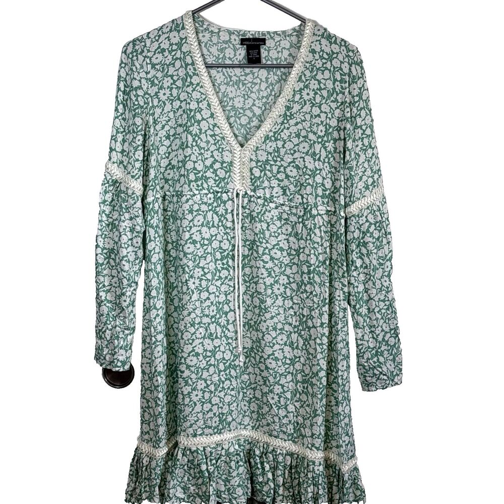 MODA International Women Dress Small Long Sleeve Floral Mint Green& White Lace